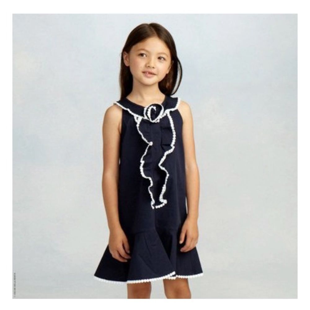Oscar De La Renta Girls Navy Blue Frilled Dress 4y